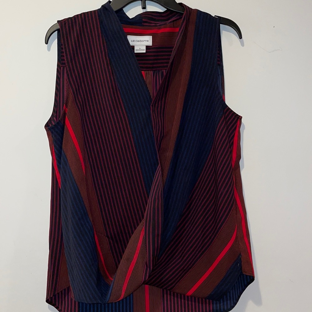 Red and blue faux wrap top